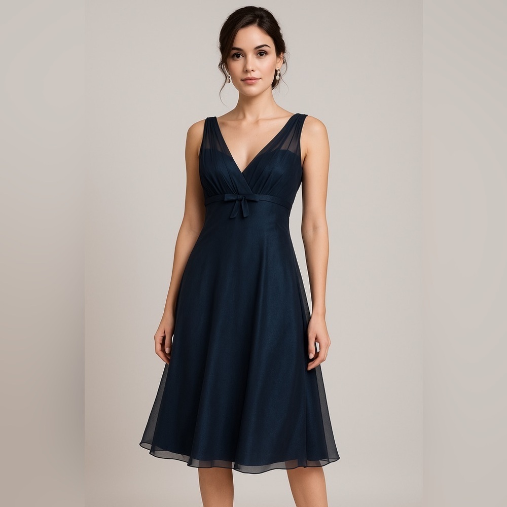 Jessica Iridescent Navy Chiffon Dress Size 2 Wedding Formal